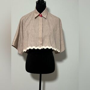 CHRISTIE BROWN Women’s Khaki Short Sleeve Button Down Crop Top - 10